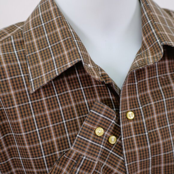 Jos‎ A Bank Traveler's Brown Plaid Pocket Collared Dress Shirt Medium Cotton - Picture 2 of 10